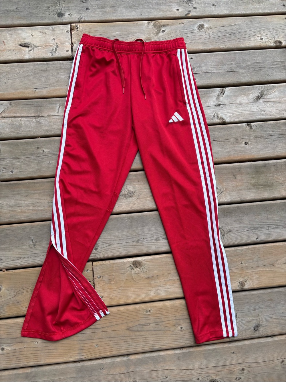 Adidas Originals Red Skinny Track Pants with White Stripes and Zip Cuff